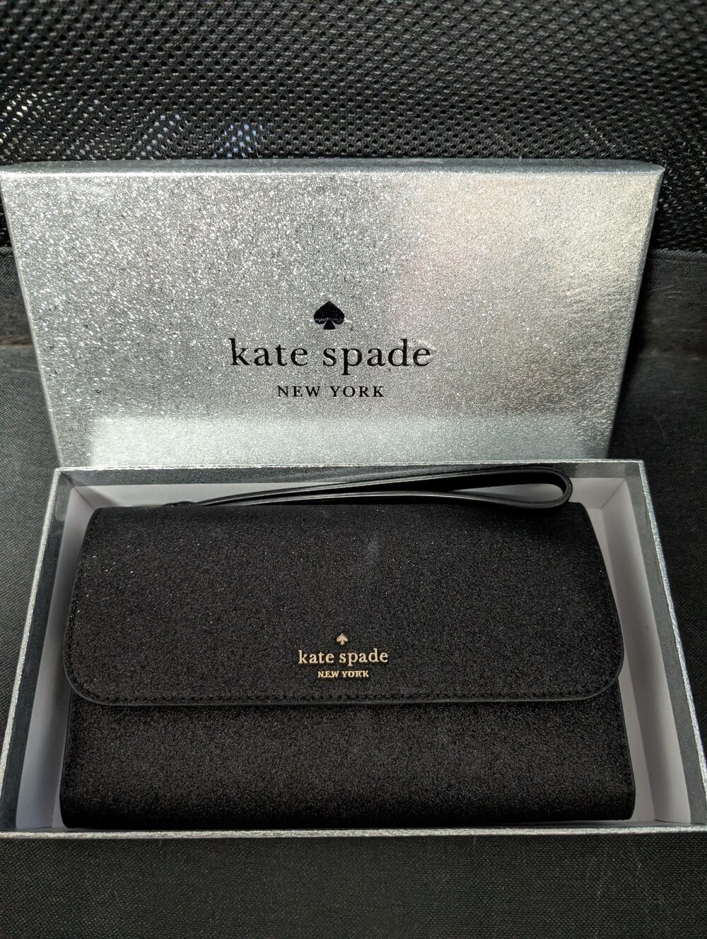 Kate Spade Black Glitter Wristlet NIB